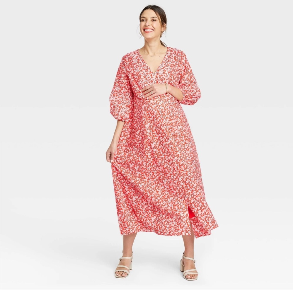 Nines hatch maternity red floral print dress